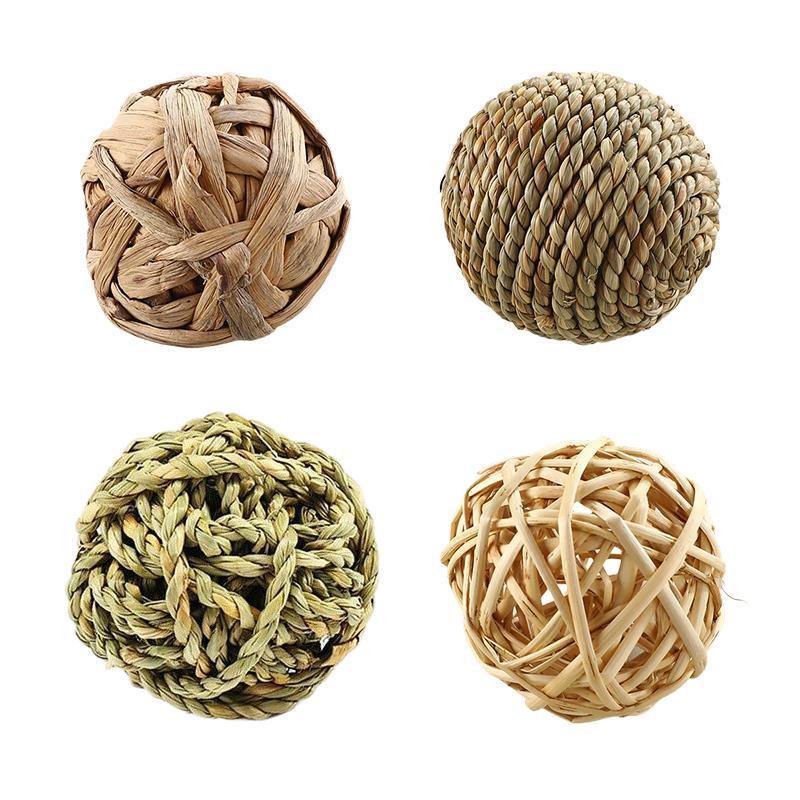 4/5PCS Pet Balls Rabbit Toys Bunny Straw Rattan Woven Chewing Ball Biting Toys - 4PCS 6