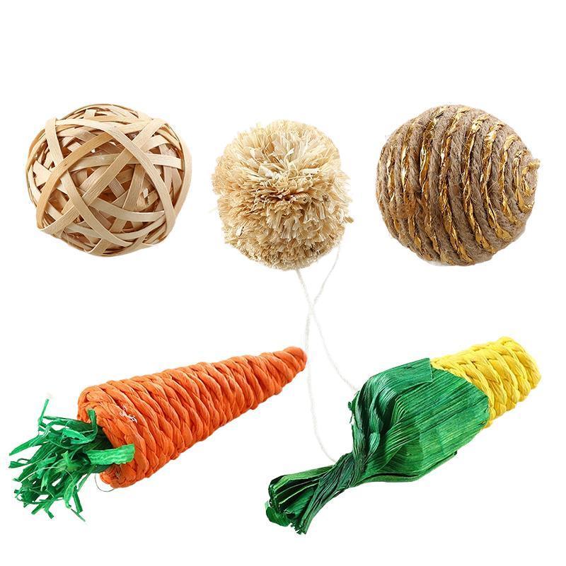 4/5PCS Pet Balls Rabbit Toys Bunny Straw Rattan Woven Chewing Ball Biting Toys - 4PCS 7