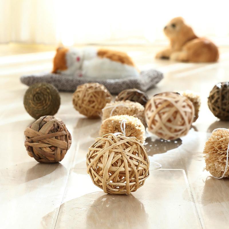 4/5PCS Pet Balls Rabbit Toys Bunny Straw Rattan Woven Chewing Ball Biting Toys - 5PCS 4