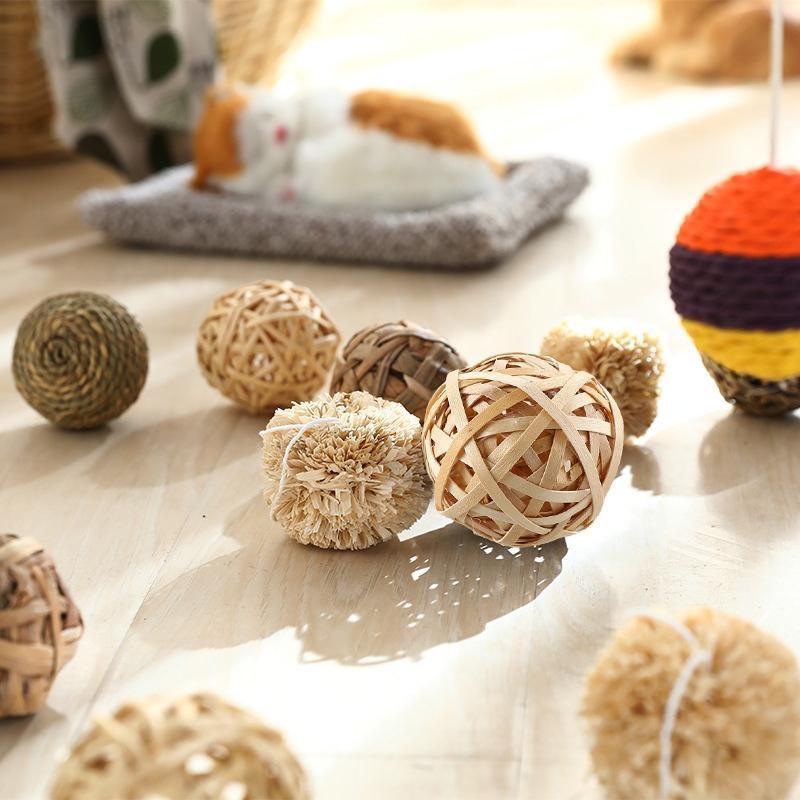 4/5PCS Pet Balls Rabbit Toys Bunny Straw Rattan Woven Chewing Ball Biting Toys - 5PCS 5