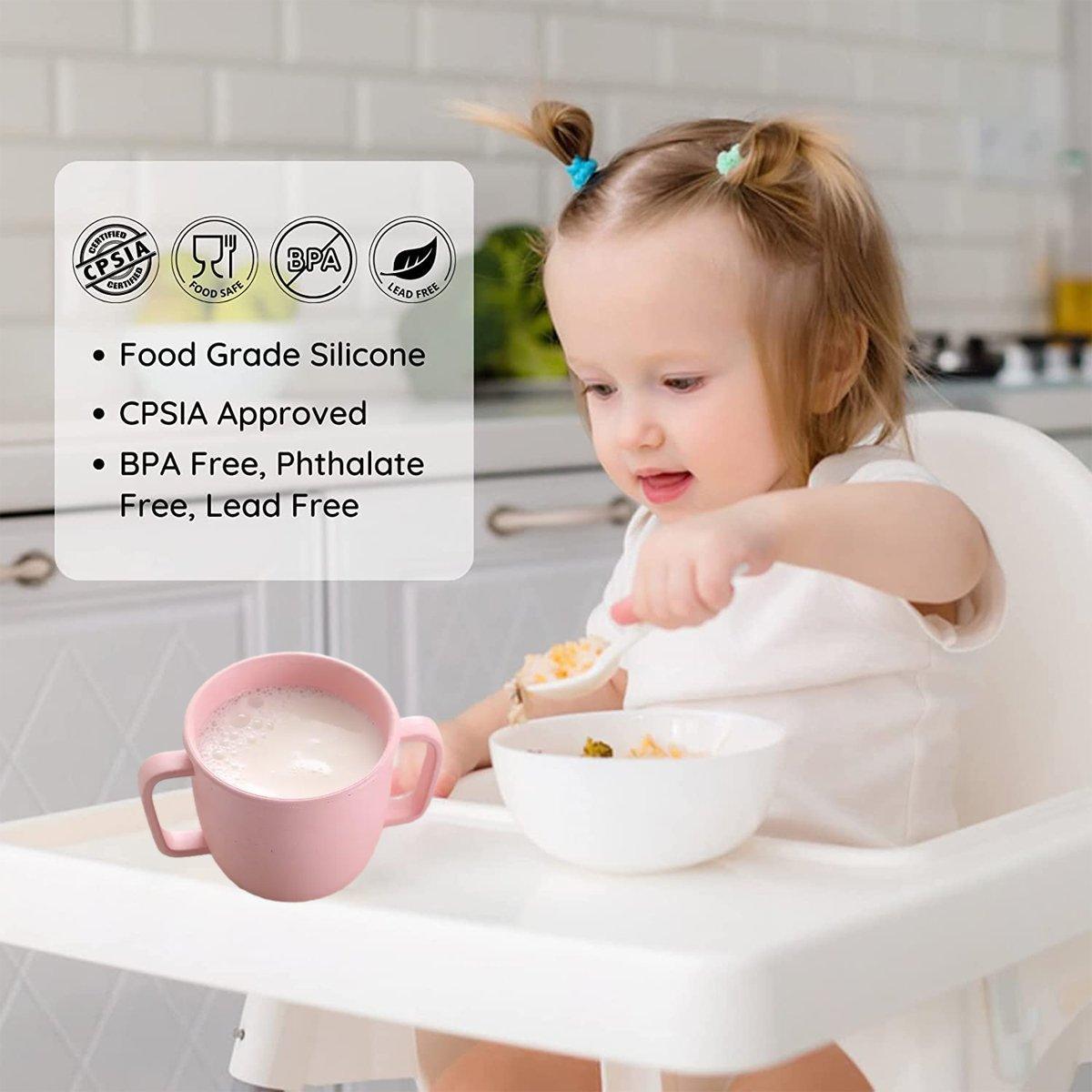 4PCS Bamboo Fiber Milk Drinking Cups with Handle Eco Friendly Small Grip Cups 5