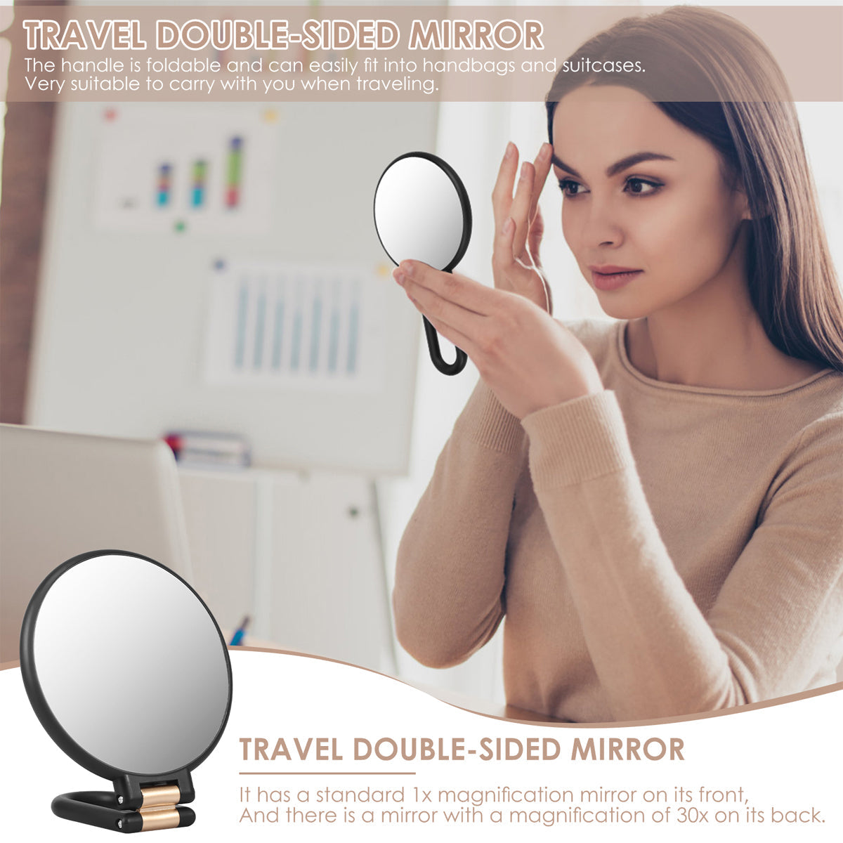 Makeup Mirror Handheld Magnifying Mirror 30X Portable Mirror Compact Travel Tool - Black 4