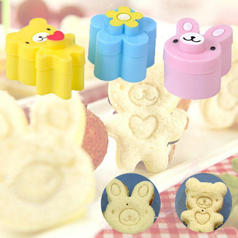3PCS Sandwich Cutter Set Rabbit Bear Flower Bread Mold for Bento Lunch Cake Cookies 4