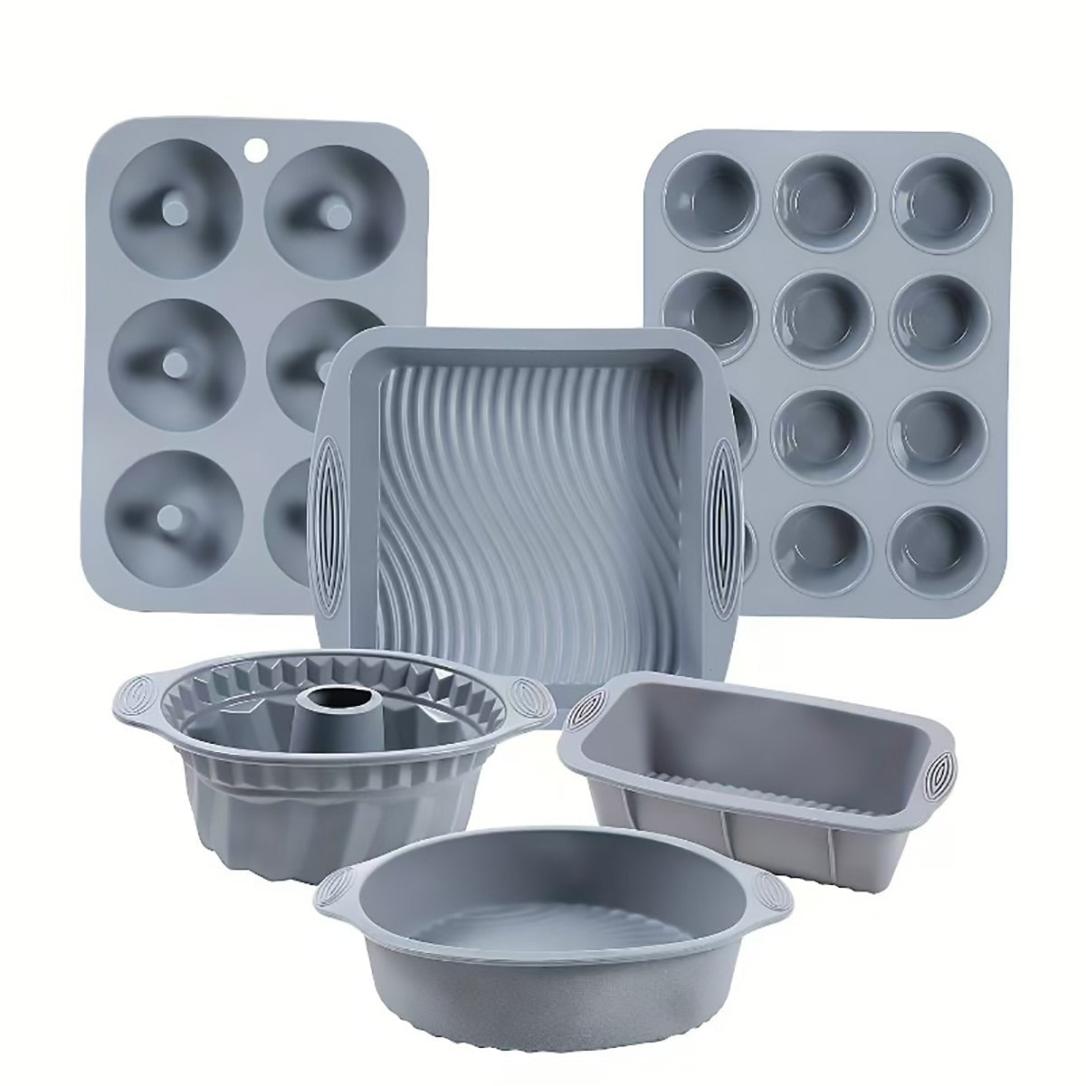 6PCS Silicone Cake Mould Set Baking Pans Nonstick Cupcake Cookie Tools Reusable - Green 7