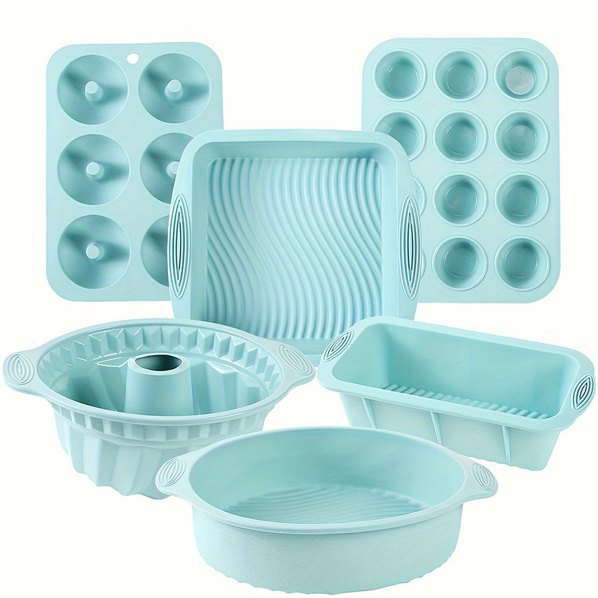 6PCS Silicone Cake Mould Set Baking Pans Nonstick Cupcake Cookie Tools Reusable - Grey 6