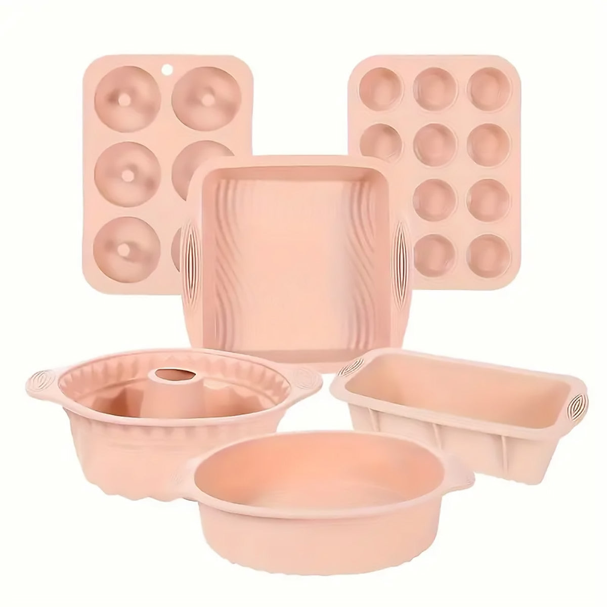 6PCS Silicone Cake Mould Set Baking Pans Nonstick Cupcake Cookie Tools Reusable - Pink 8