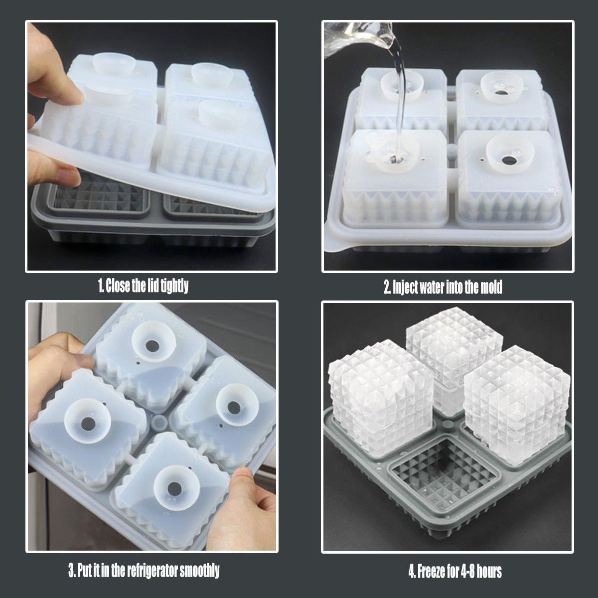 2PCS Silicone Ice Cube Tray Round and Square Ice Ball Maker for Whiskey Cocktails - Black 4