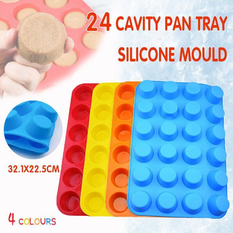 24 Cavity Pan Tray Silicone Mini Cupcake Cookie Baking Mold Au - Blue
