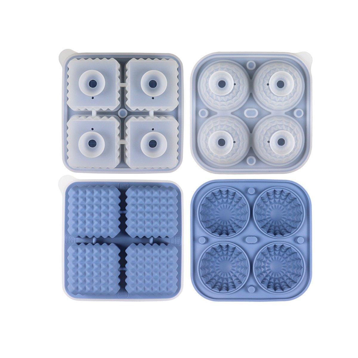 2PCS Silicone Ice Cube Tray Round and Square Ice Ball Maker for Whiskey Cocktails - Blue 10