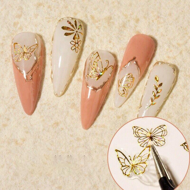 3D Nail Butterfly Design Sticker Decor Decal Holographic Laser Nail Art Sticker - Gold L-03 5