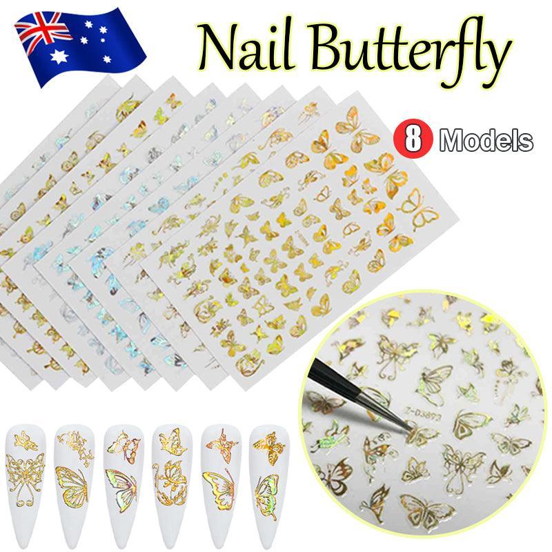 3D Nail Butterfly Design Sticker Decor Decal Holographic Laser Nail Art Sticker - Silver L-02