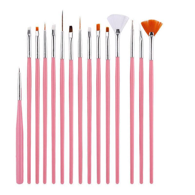 Nail Art Design Brushes Dotting Pen Tool Set Painting Uv Gel Drawing Brush 15Pcs - Pink 7