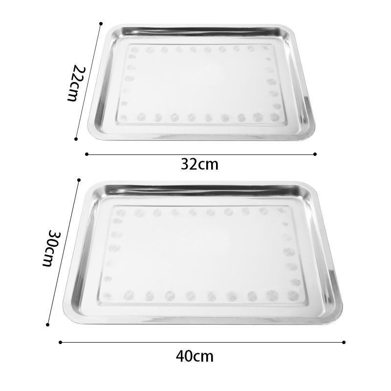 2X Stainless Steel Oblong Tray Plate Serving Tray Silver Dinner Food Kitchenware - 22X32CM 3
