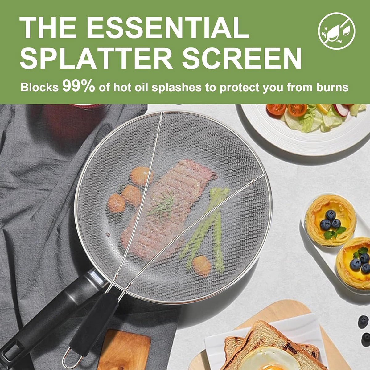 Stainless Steel Mesh Cover Anti Scald Filter Screen Anti Splash Lid For Kitchen - 25cm 4