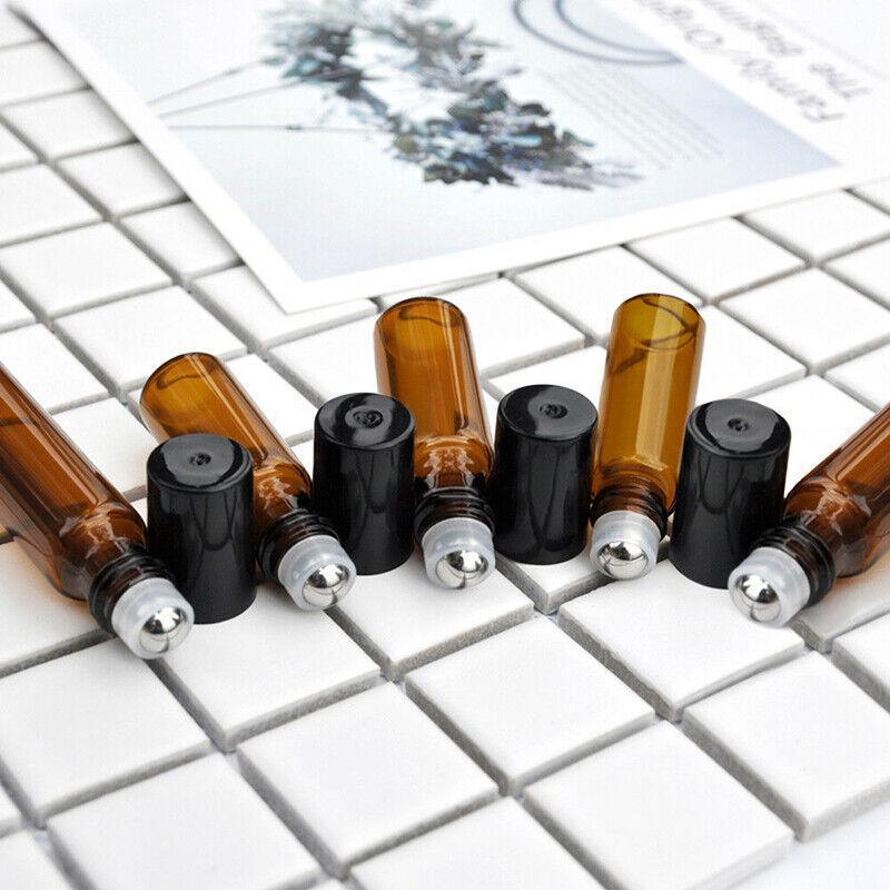 10Ml Roller Rollerball Perfume Essential Oil Roll On Ball Amber Glass Bottle - 5PCS 5