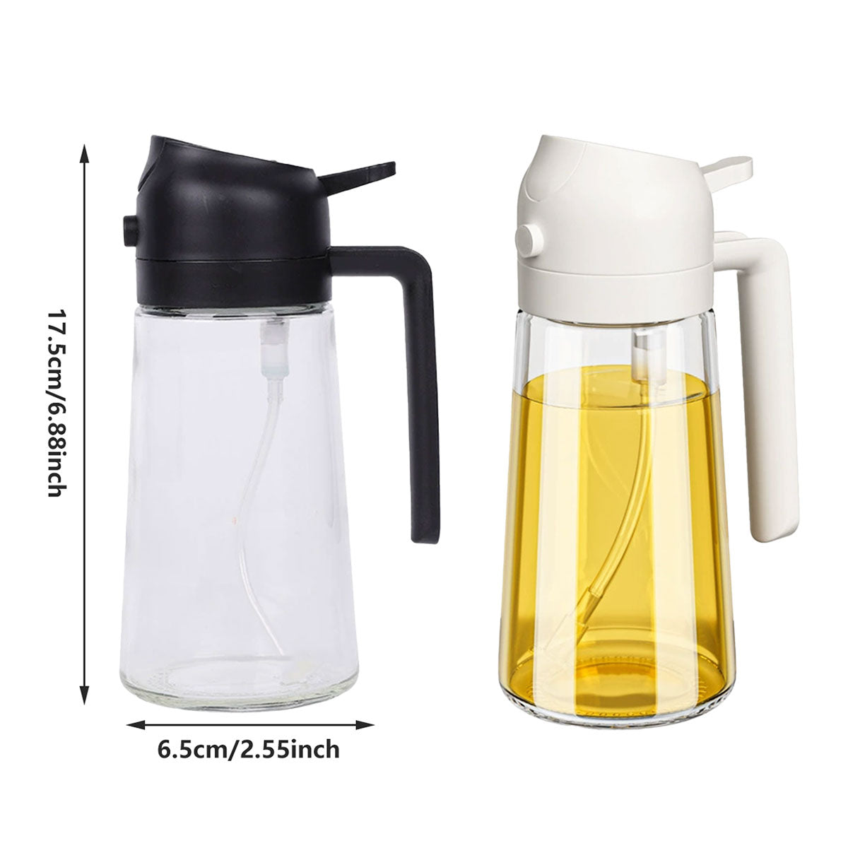 2-in-1 470ml Glass Oil Bottle Spray Pour Automatic Pressure Control Kitchen Tool - Black 3