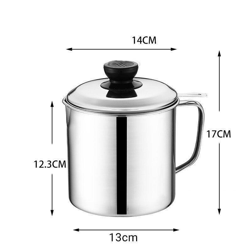 1.8L Stainless Steel Oil Filter Pot with Strainer Lid Grease Separator for Kitchen 3