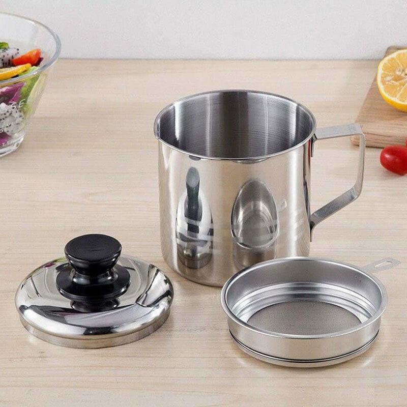 1.8L Stainless Steel Oil Filter Pot with Strainer Lid Grease Separator for Kitchen 4