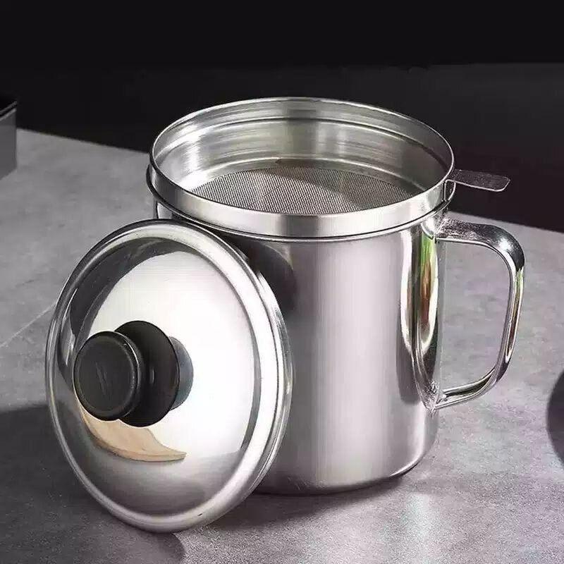 1.8L Stainless Steel Oil Filter Pot with Strainer Lid Grease Separator for Kitchen 5