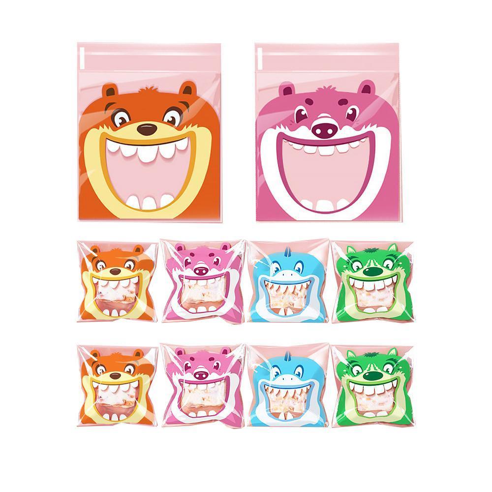 500 Pack Self Adhesive Cookie Packaging Bags Vibrant Designs OPP Material - Big Mouth Cartoon 10*10*3cm 10
