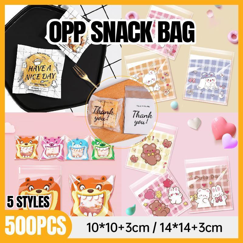 500 Pack Self Adhesive Cookie Packaging Bags Vibrant Designs OPP Material - Cute 10*10*3cm