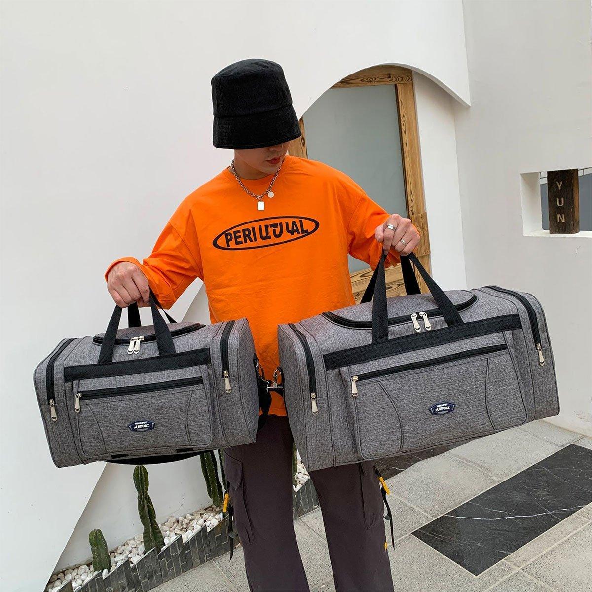 Large Capacity Waterproof Travel Luggage Bag Lightweight Foldable Handbag - Medium-Grey 4