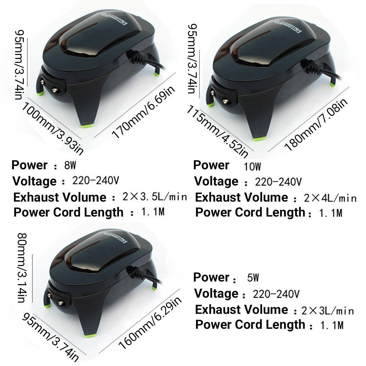 Quiet Fish Tank Oxygen Pump Aquarium Air Stone Aerator Oxygenator Water Filter - 8W 3