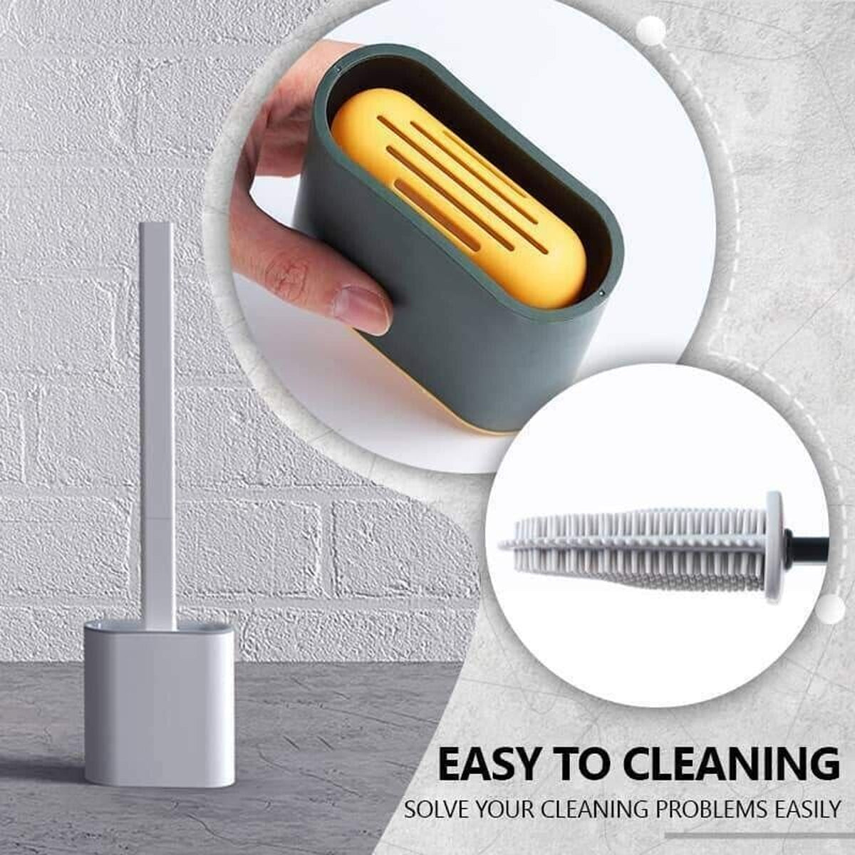 TPR Toilet Brush Set Silicone-Like Head with Holder Wall Mounted Detachable Handle - White * 1 Unit 4