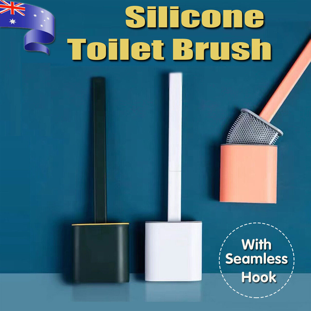 TPR Toilet Brush Set Silicone-Like Head with Holder Wall Mounted Detachable Handle - Grey * 1 Unit