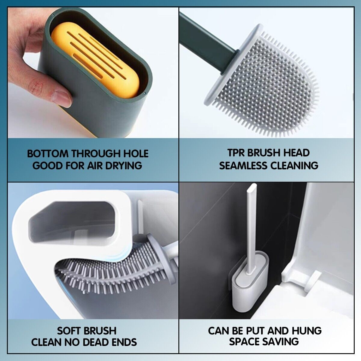 TPR Toilet Brush Set Silicone-Like Head with Holder Wall Mounted Detachable Handle - Grey * 1 Unit 3