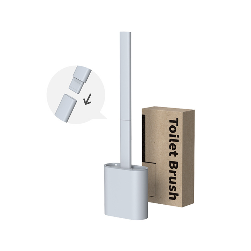 TPR Toilet Brush Set Silicone-Like Head with Holder Wall Mounted Detachable Handle - Grey * 1 Unit 5