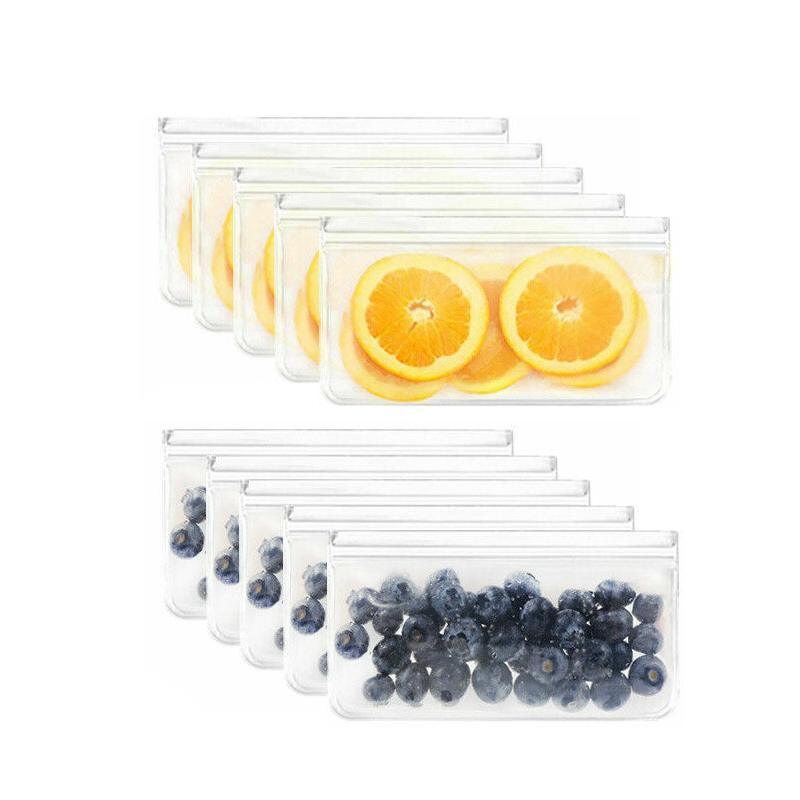 10-40PCS PEVA Food Storage Bags Reusable Zip Lock Pouch Fresh Sealer - 6PCS Large+4 PCS Small 9