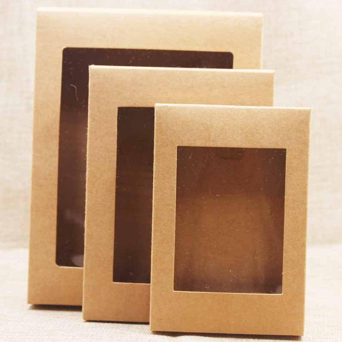 50PCS Kraft Paper Gift Boxes with PVC Window White Black Bakery Packaging Carton - L 4