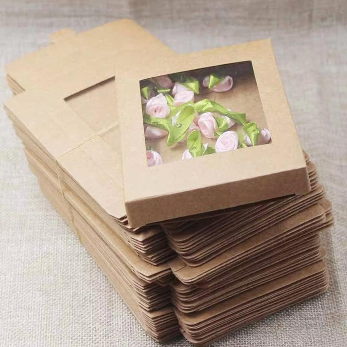 50PCS Kraft Paper Gift Boxes with PVC Window White Black Bakery Packaging Carton - L 5