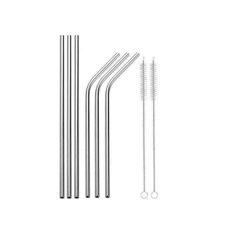 Reusable 304 Stainless Steel Straws Metal Drinking Washable Straw Brushes Set 2 - Gold Set 2 7