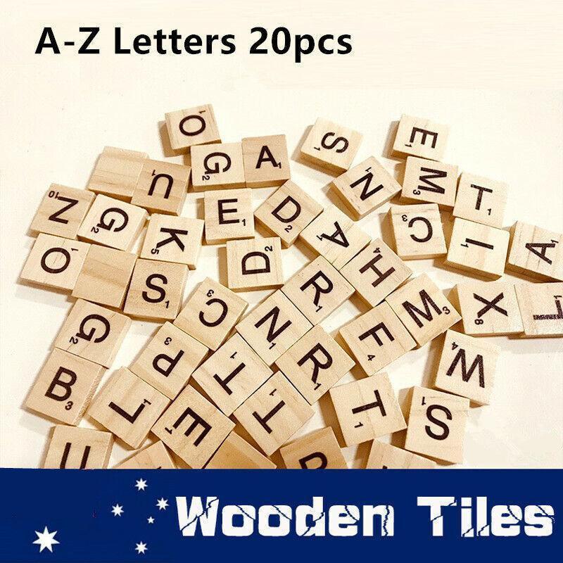 20X Wooden Alphabet Scrabble Tiles A-Z Letters and Numbers DIY Craft Game Pieces - Letter V 20pcs