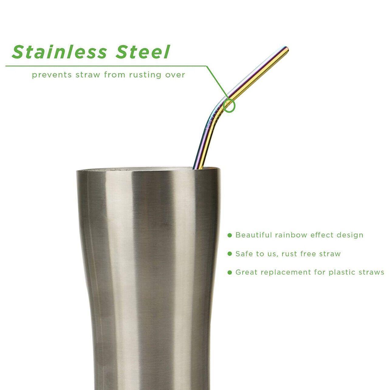 Reusable 304 Stainless Steel Straws Metal Drinking Washable Straw Brushes Set 2 - Rainbow Set 2 5