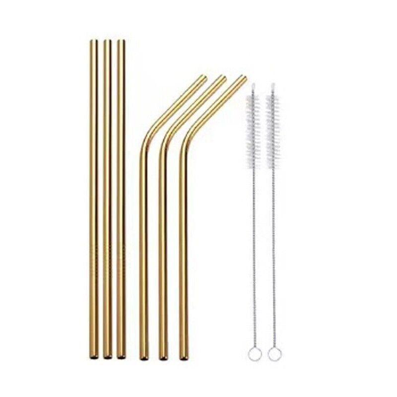 Reusable 304 Stainless Steel Straws Metal Drinking Washable Straw Brushes Set 2 - Rainbow Set 2 6