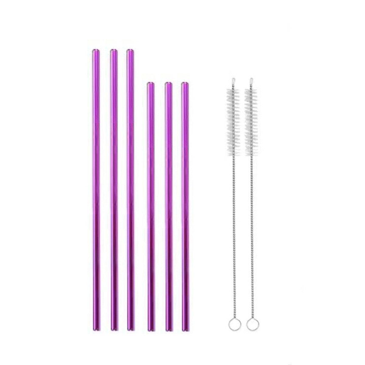 Reusable 304 Stainless Steel Straws Metal Drinking Washable Straw Brushes Set 2 - Silver Set 2 10