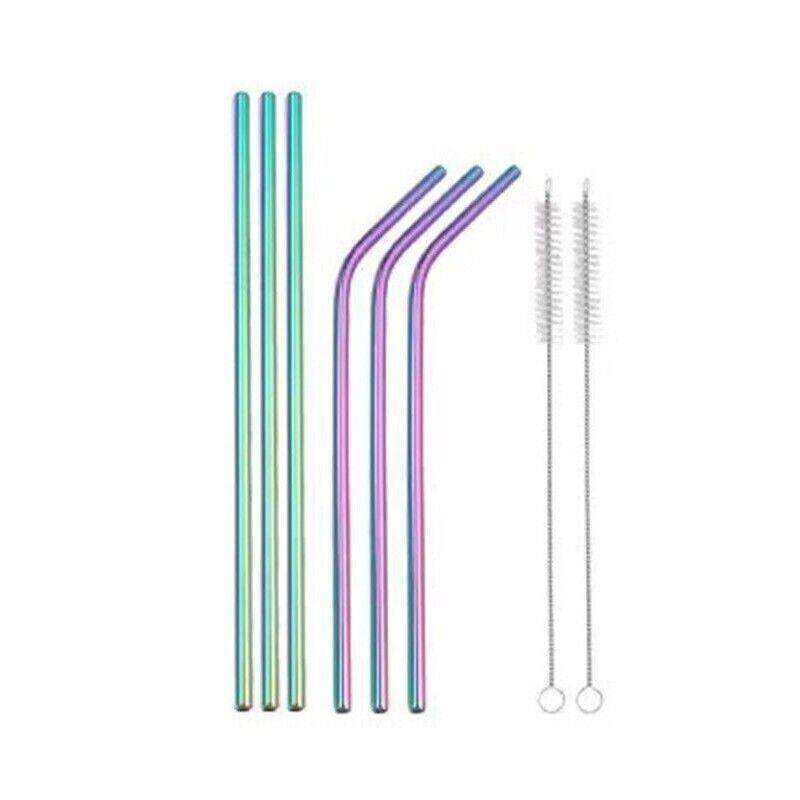 Reusable 304 Stainless Steel Straws Metal Drinking Washable Straw Brushes Set 2 - Silver Set 2 12