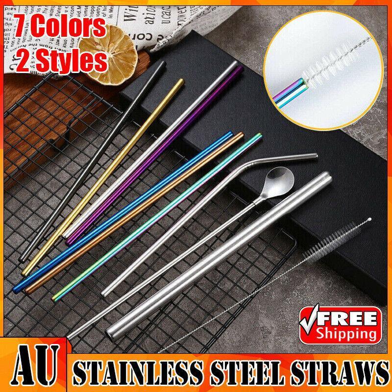 Reusable 304 Stainless Steel Straws Metal Drinking Washable Straw Brushes Set 1 - Straw Box Only
