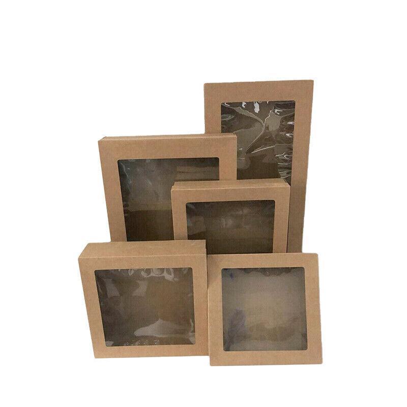 10 Pack Kraft Paper Boxes with Window Disposable Cardboard Gift Catering Trays - 20X15X5CM 3