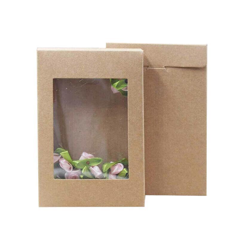 10 Pack Kraft Paper Boxes with Window Disposable Cardboard Gift Catering Trays - 20X15X5CM 5