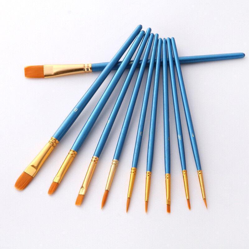 10pcs Artist Paint Brush Set Acrylic Oil Watercolour Gouache Painting Supplies - Black 3