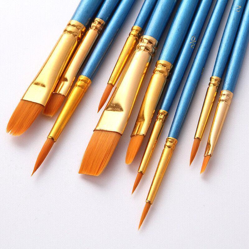 10pcs Artist Paint Brush Set Acrylic Oil Watercolour Gouache Painting Supplies - Blue 5