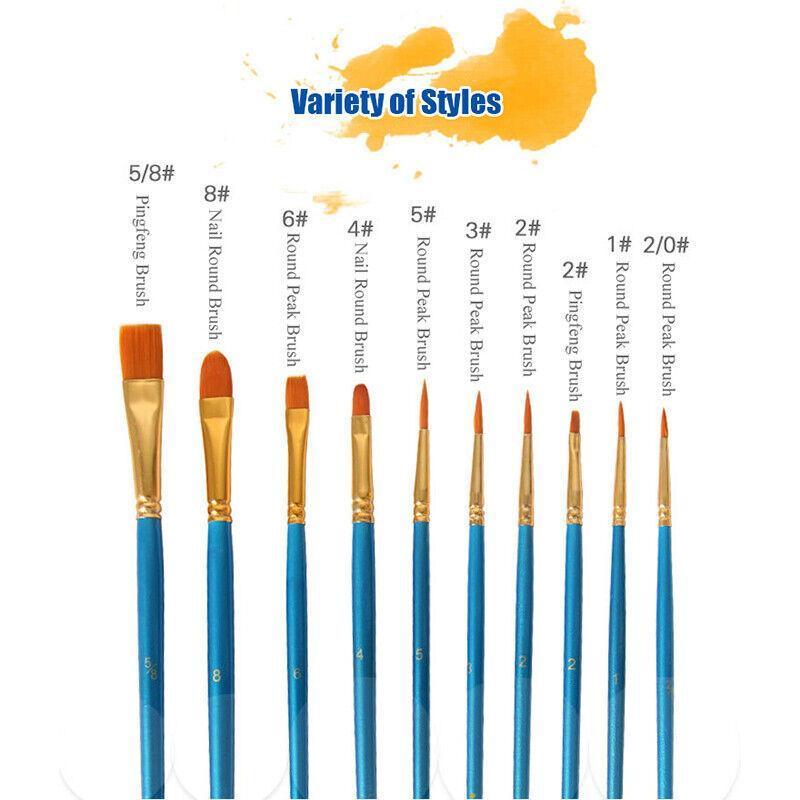 10pcs Artist Paint Brush Set Acrylic Oil Watercolour Gouache Painting Supplies - Purple 4