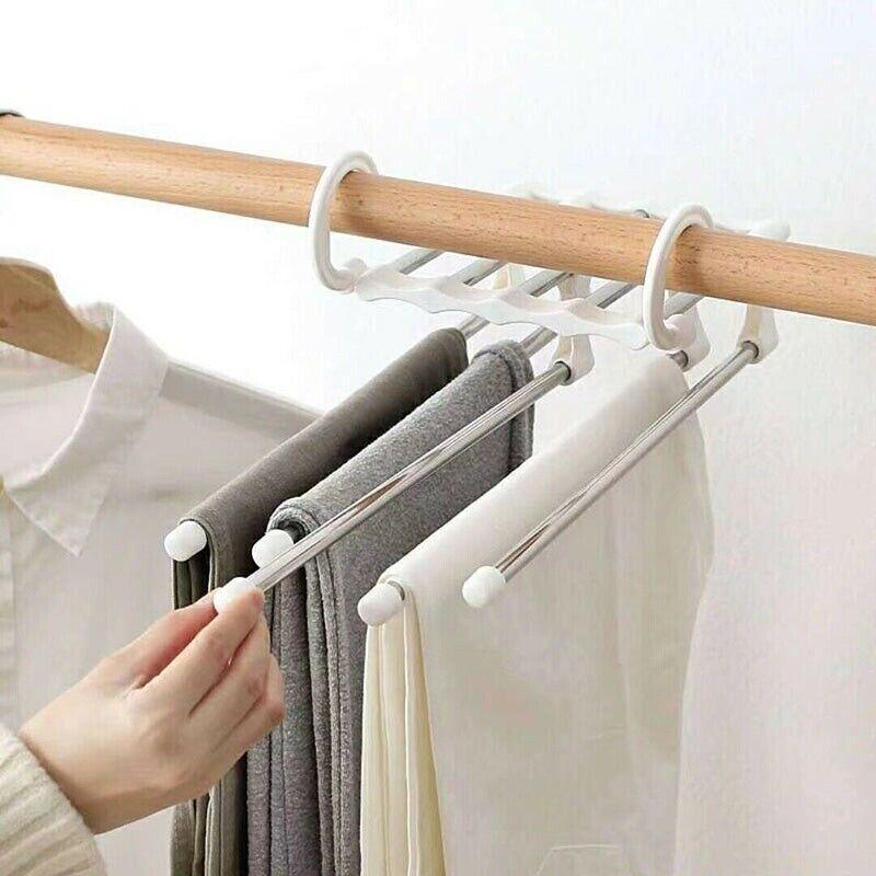 5 in 1 Stainless-Steel Pants Rack Hanger Wardrobe Shelves Magic Multi-Functional Black - 1PC 4