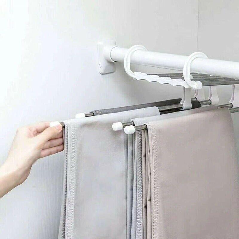 5 in 1 Stainless-Steel Pants Rack Hanger Wardrobe Shelves Magic Multi-Functional Black - 1PC 5