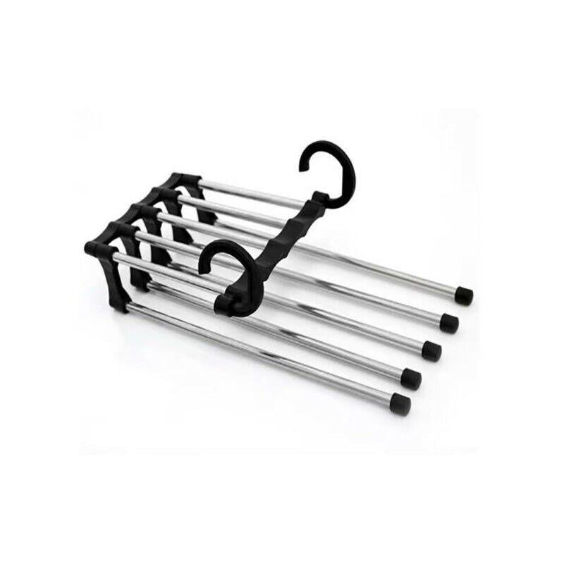 5 in 1 Stainless-Steel Pants Rack Hanger Wardrobe Shelves Magic Multi-Functional Black - 1PC 6