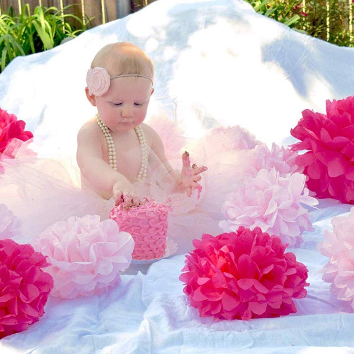 18PCS Pink Spiral Hanging Paper Flower Balls Birthday Party Decoration 5